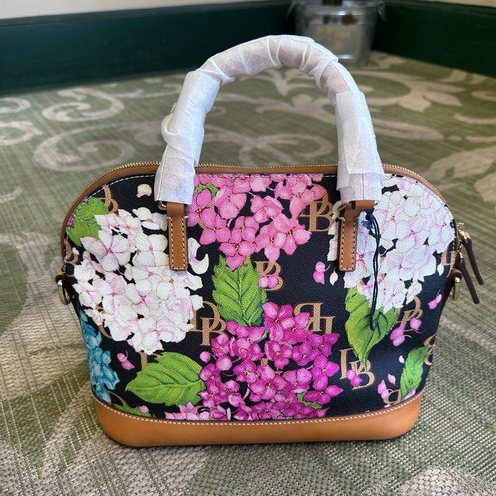 Dooney & Bourke Hydrangea Black Monogram Domed Zip Satchel NWT - Picture 2 of 15